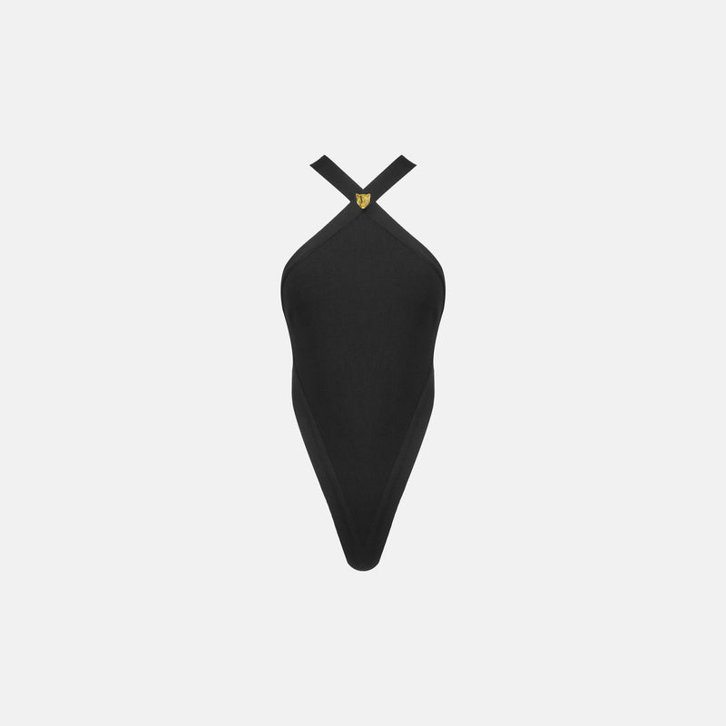 Black crossover neckline bodysuit