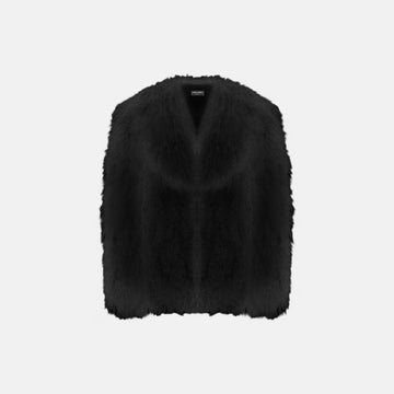 Black furry shearling coat