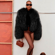 Black furry shearling coat