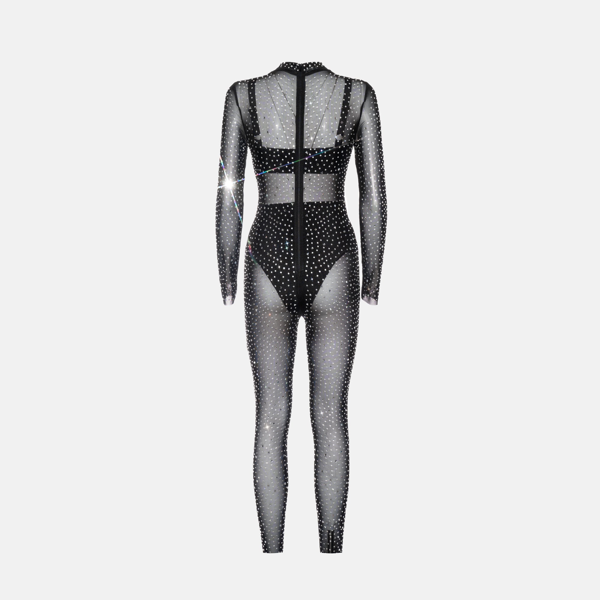 Black crystal mesh jumpsuit