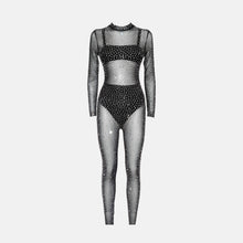 Black crystal mesh jumpsuit