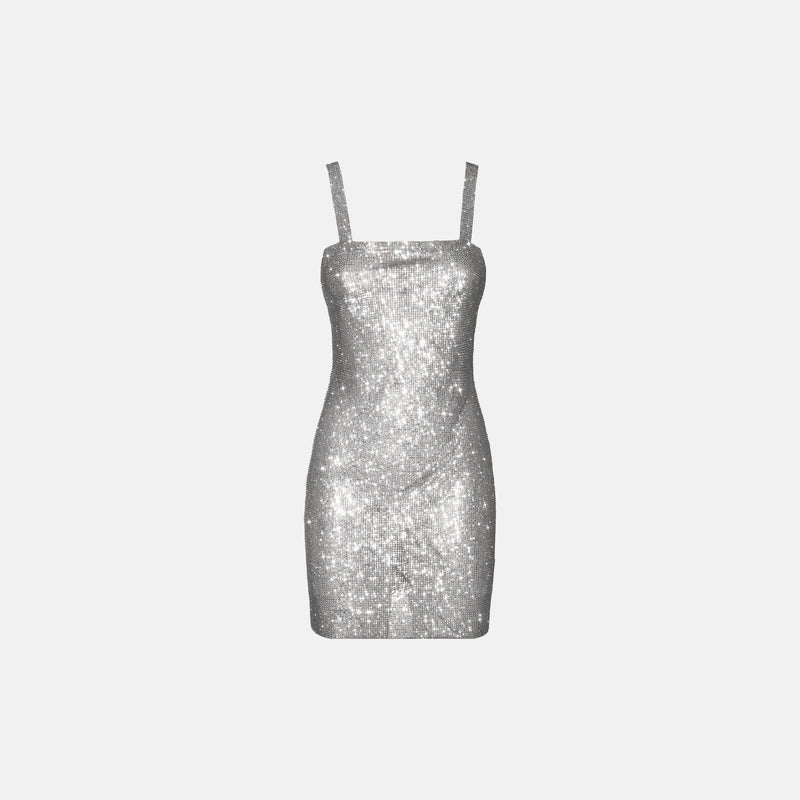 Silver crystal mini dress