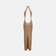 Nude halter neck crystals dress