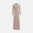 Abito lungo con cut-out in jersey di cristalli champagne