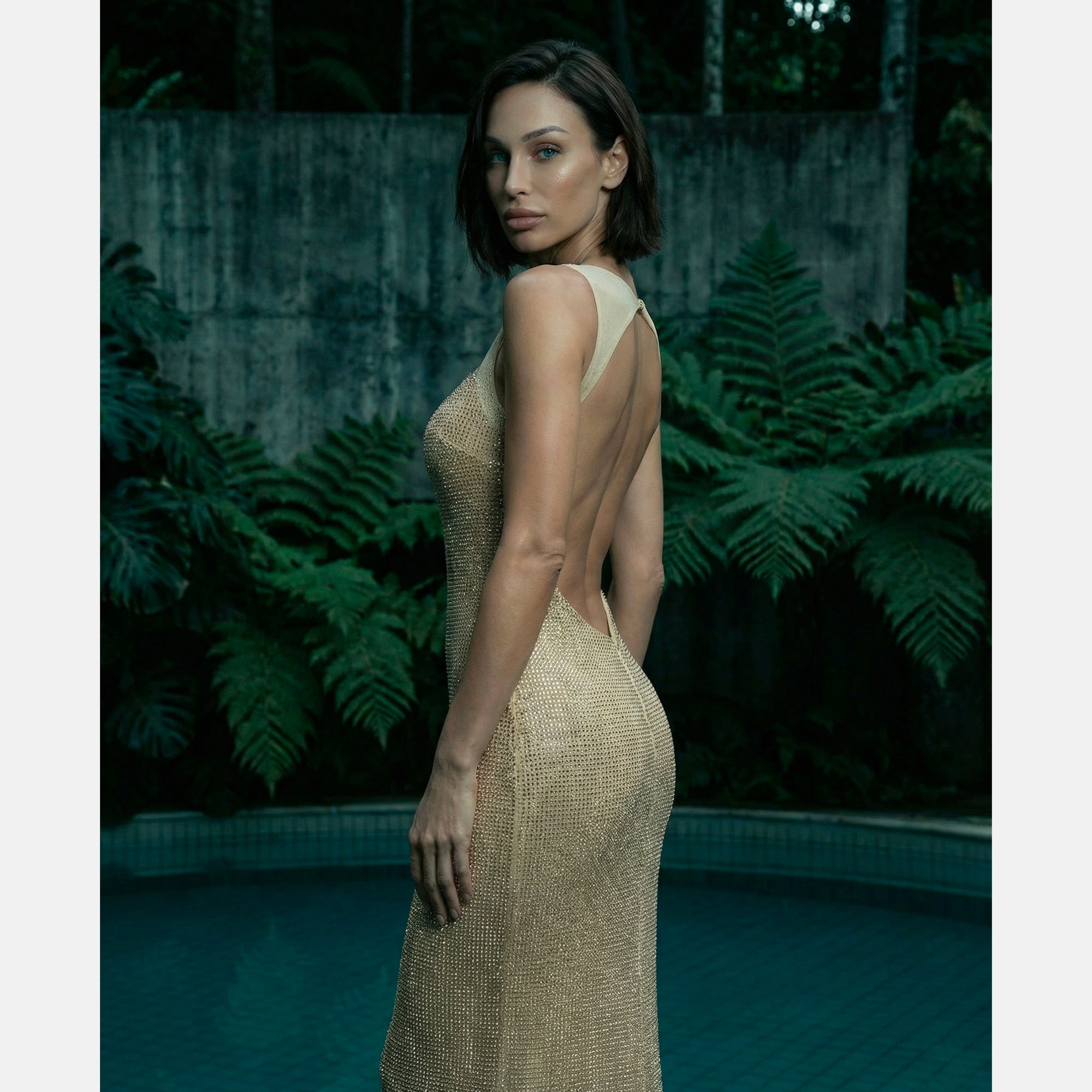 Nude crystals gown dress