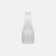 White crystal mesh V-neck mini dress