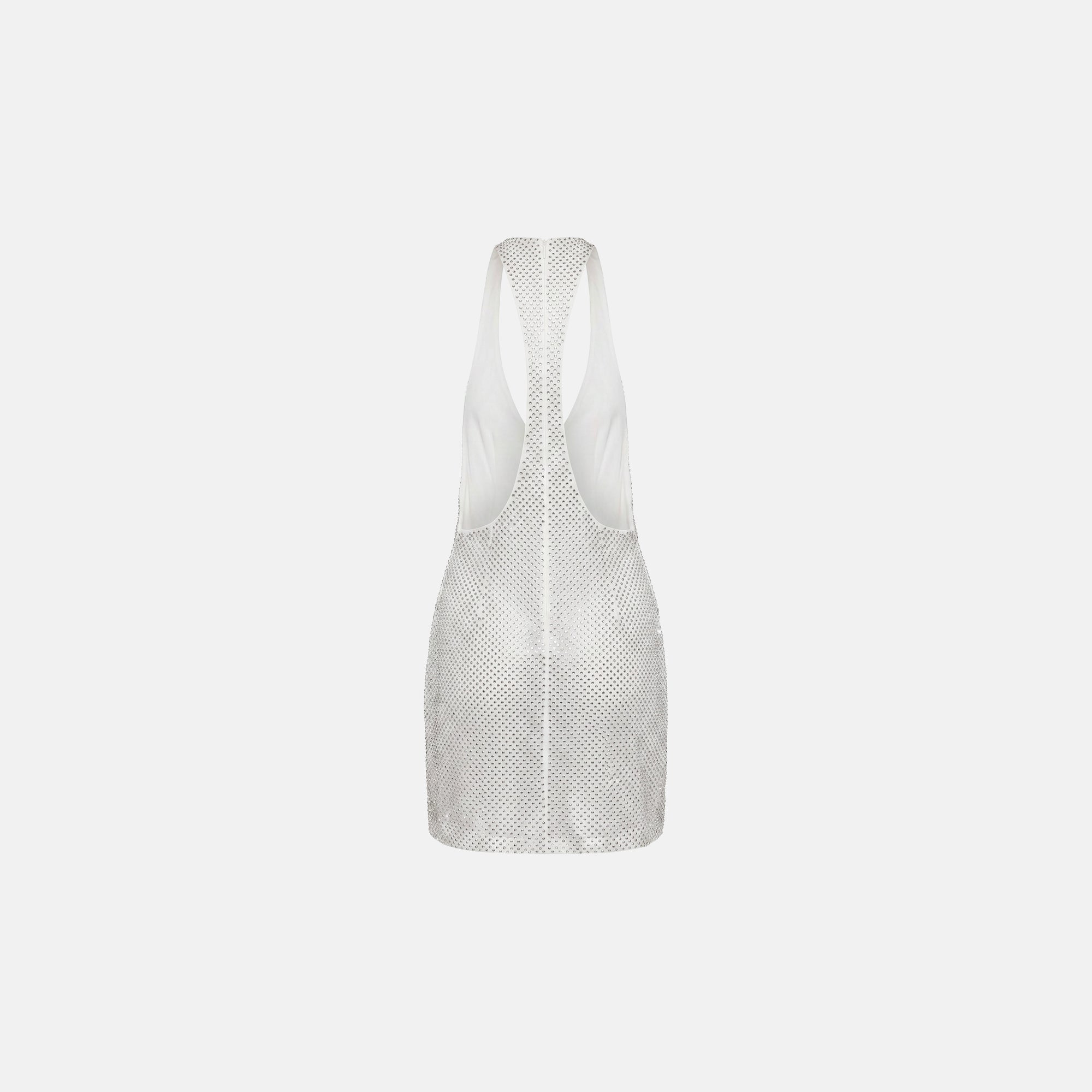 White crystal mesh V-neck mini dress