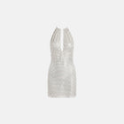 White crystal mesh V-neck mini dress