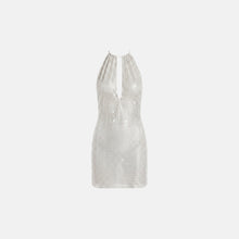 White crystal mesh V-neck mini dress