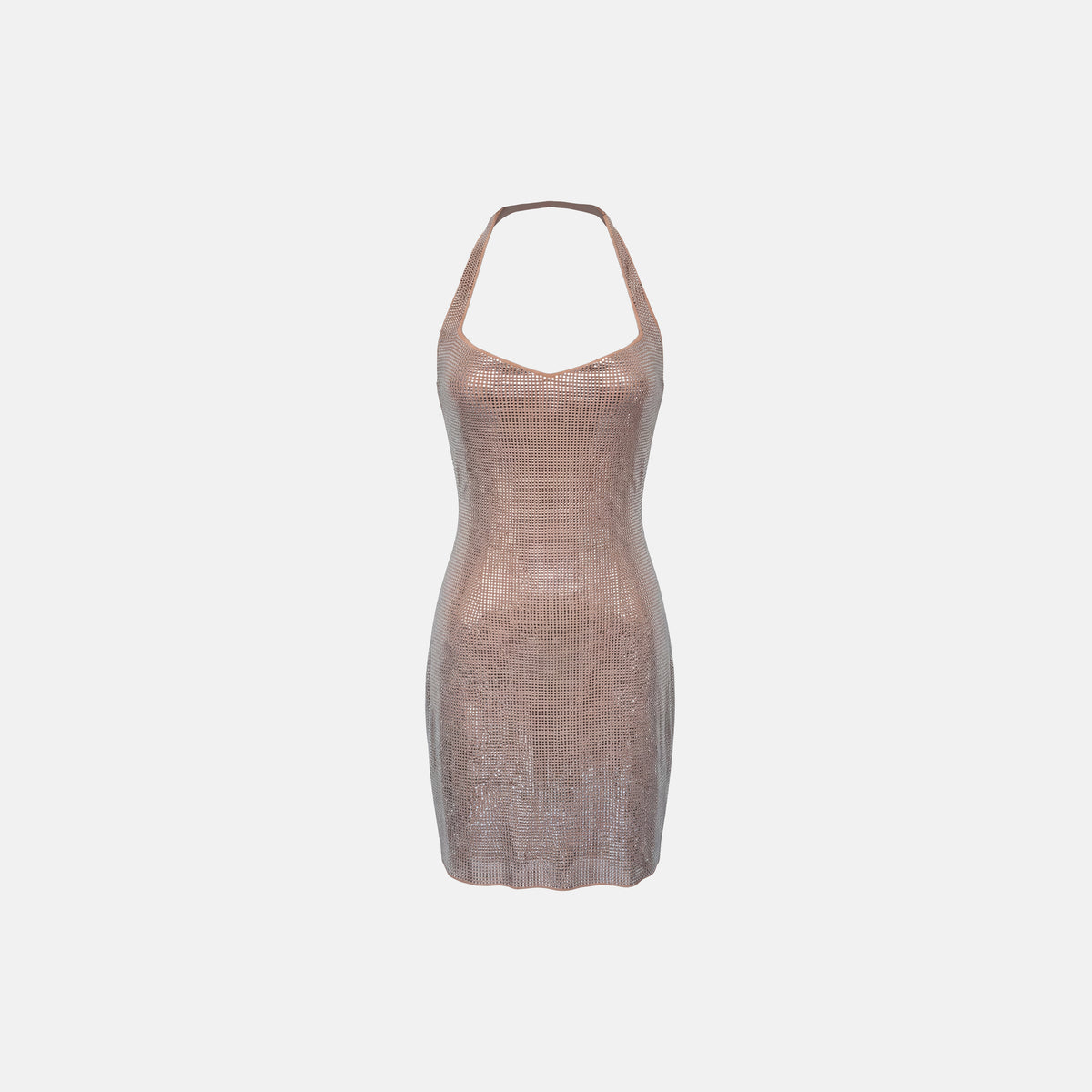 Nude crystal mesh sweetheart mini dress