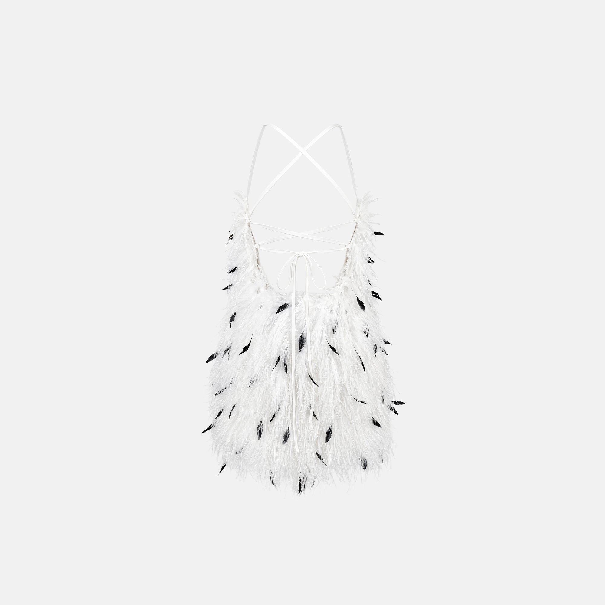 White ostrich feather halterneck mini dress