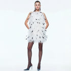 White ostrich feather halterneck mini dress