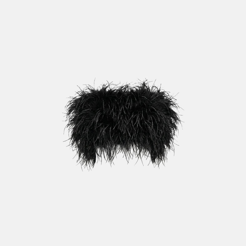 Black ostrich feather bandeau top