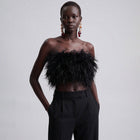 Black ostrich feather bandeau top