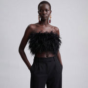 Black ostrich feather bandeau top