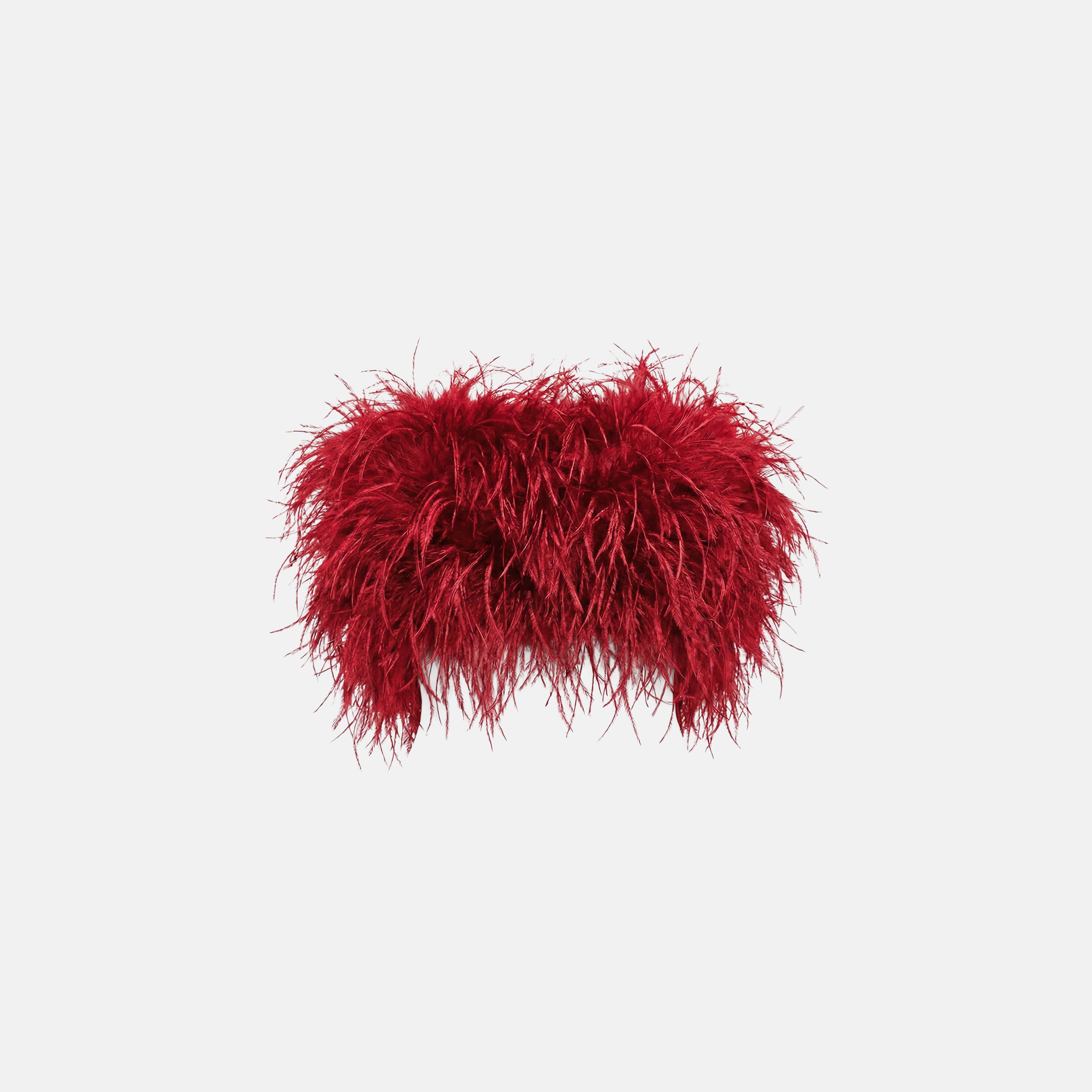 Top in piume di struzzo con scollo a fascia di colore rosso
