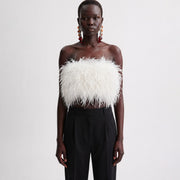 White ostrich feather bandeau top