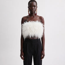 White ostrich feather bandeau top