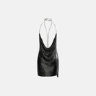 Black metallic knit deep-V mini dress