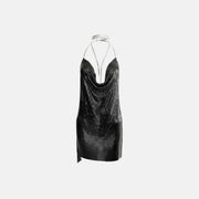 Black metallic knit deep-V mini dress