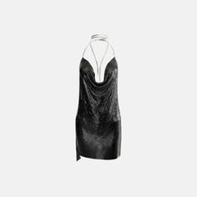 Black metallic knit deep-V mini dress