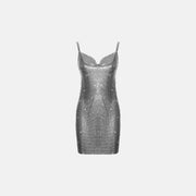 Platinum metal mesh crystals dress