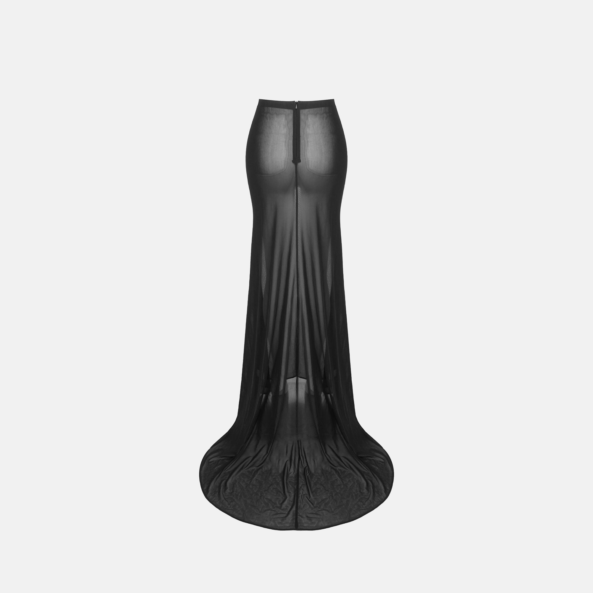 Gonna a strascico con trasparenze di colore nero