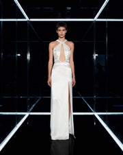 White silk cutout dress