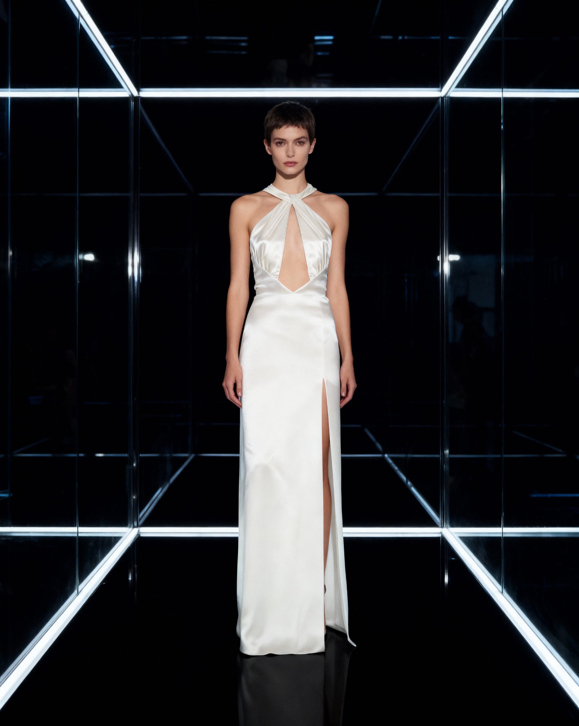 White silk cutout dress