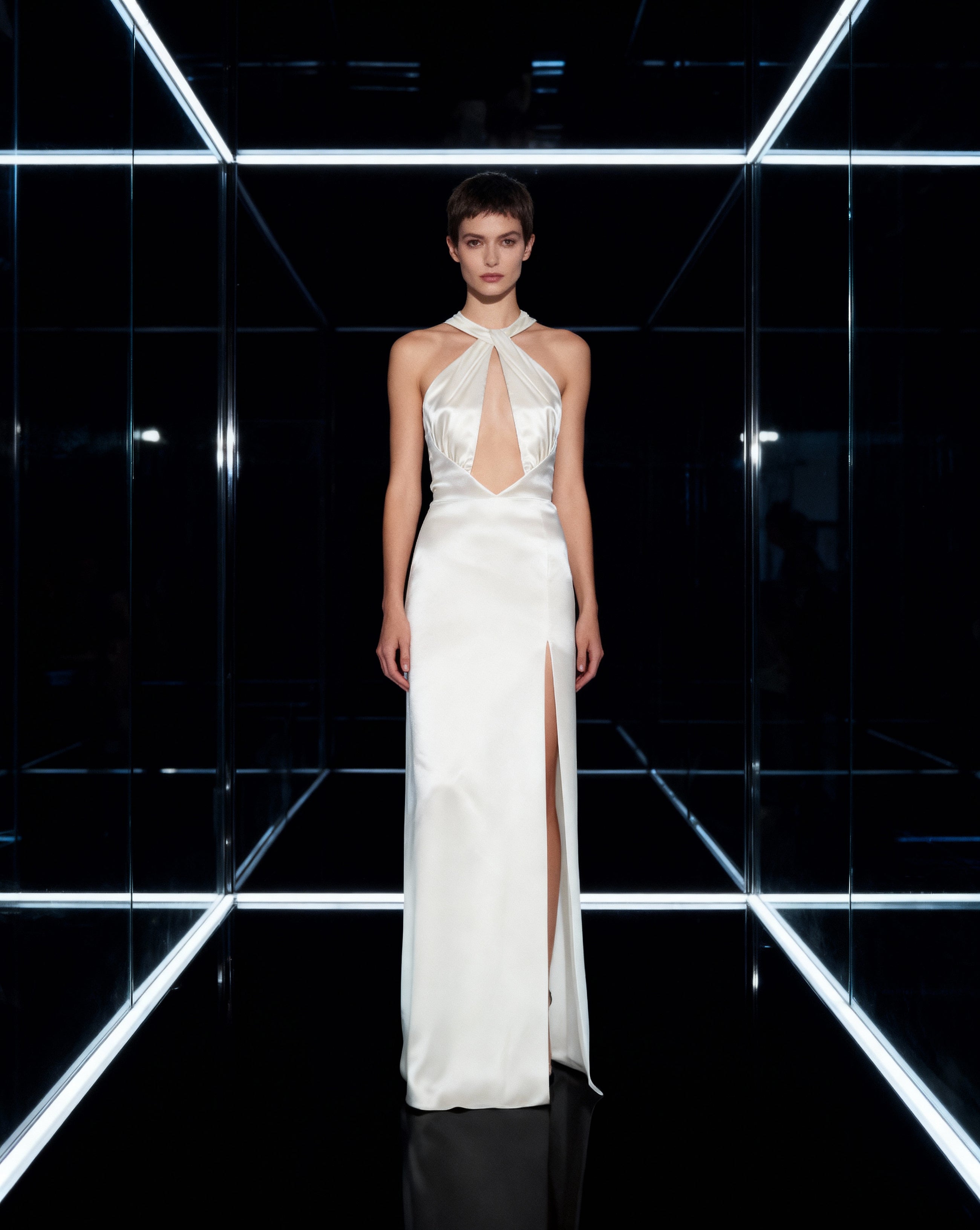 White silk cutout dress