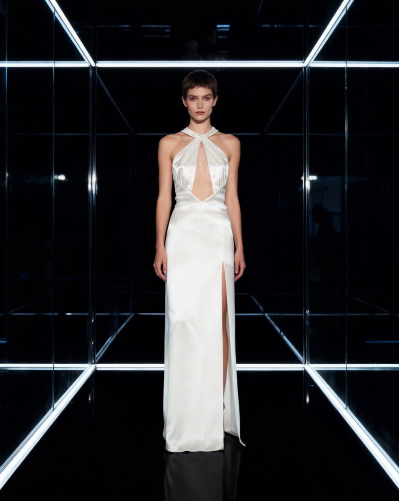 White silk cutout dress