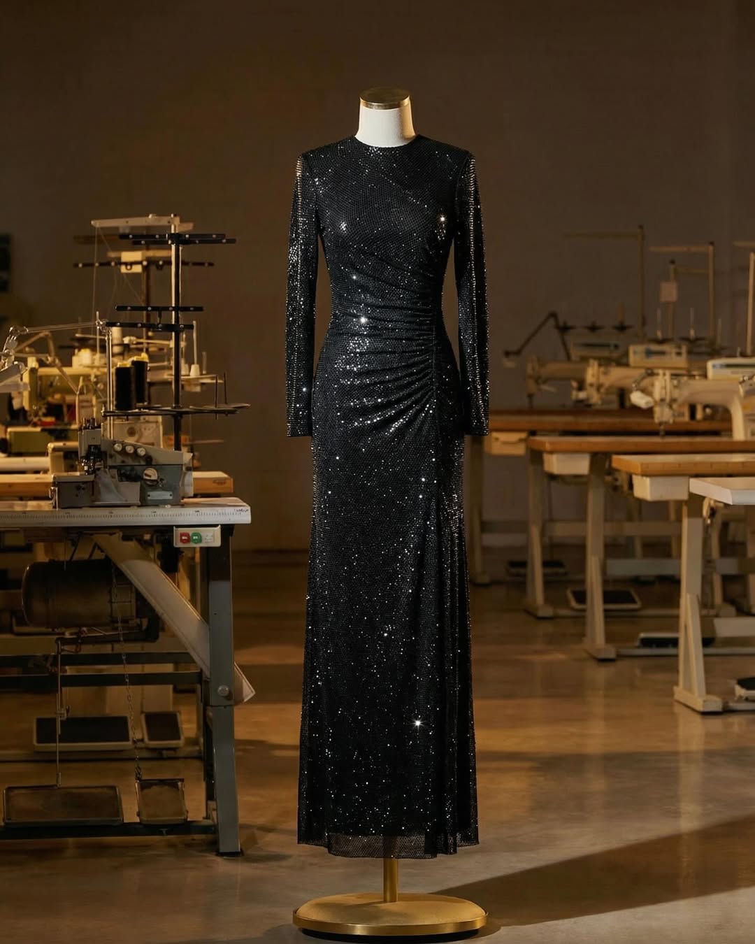 Black crystals draped dress