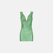 Apple green crystals draped dress