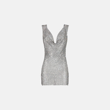 Silver crystals draped dress
