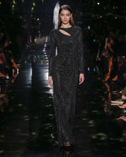 Black crystal draped dress