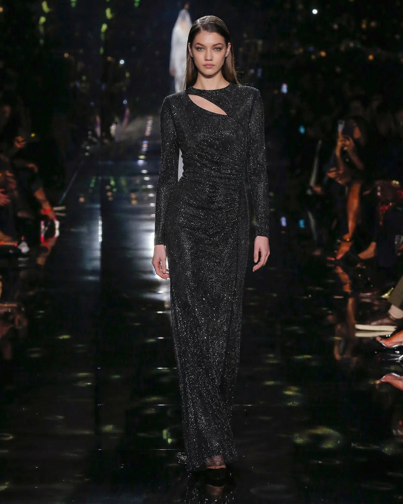 Black crystals draped dress